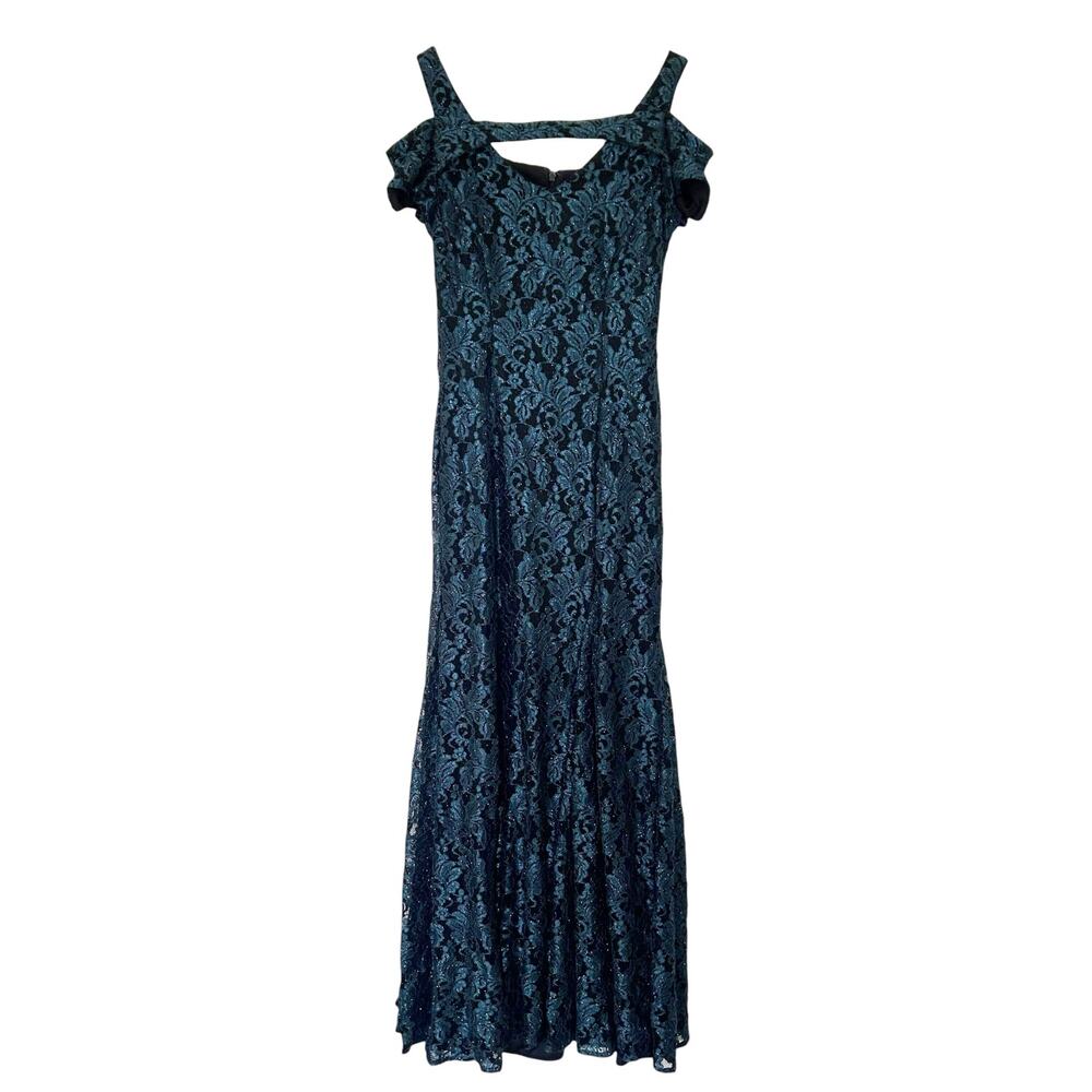 NW Nightway Green Lace Sparkly Gown Dress Sz 6